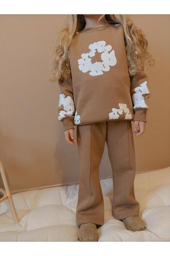 YİGİT BUTİK Floral Printed Spanish Leg Girl's Bottom Top Set