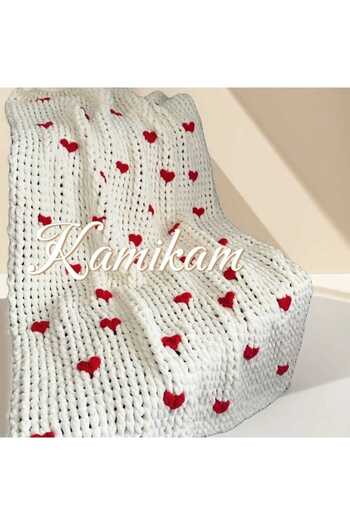 KAMİKAM Plush, Velvet, Soft Alize Hand Knitted Baby Blanket