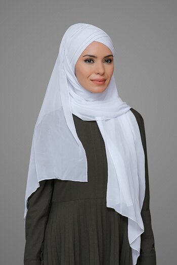 HÜRREM BONE White Practical Ready-made Interlocking Bonnet Shawl Chiffon Self-bonded Three-Striped 1451_42