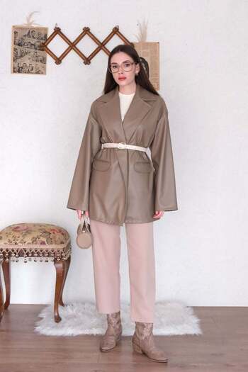 Ceylan Otantik Mink Leather Jacket & Mink Crepe Pipe Leg Pants
