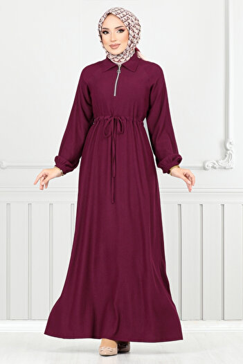 ModaMerve Karin Dress with Half Zipper 2523Hbs932-M Burgundy