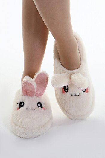 Beyond Γυναικείες κρεμ Παντόφλες Σπιτιού Rabbit Soft Furry Gondola 3cm Byndfkb01
