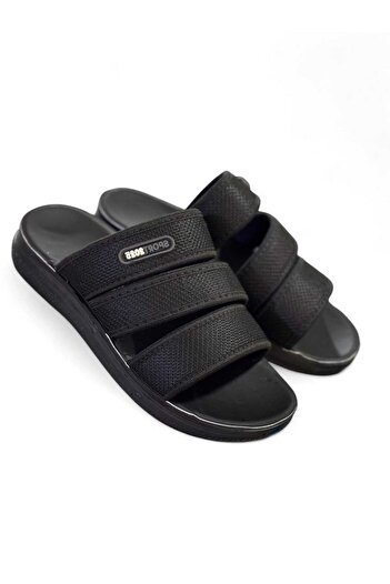 Lideral 3-Stripe Black Men's Summer Thick Heeled Orthopedic Sole Street Slippers - Home Slippers