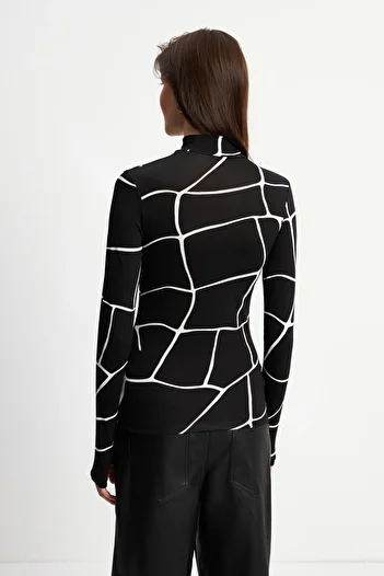 Bipantolon Women's Square Net Patterned Finger Detailed Bodysuit