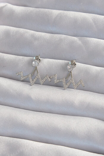 Skygo Zircon Cubic Zirconia Brass Silver Zigzag Earrings - Tj-bkp9302