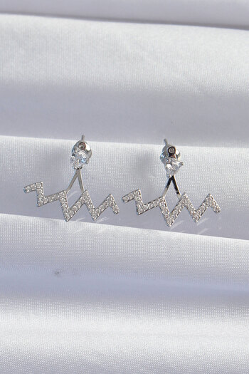 Skygo Zircon Cubic Zirconia Brass Silver Zigzag Earrings - Tj-bkp9302