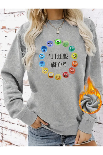 Pink Sky Gray Oversize Crew Neck Printed Sweatshirt