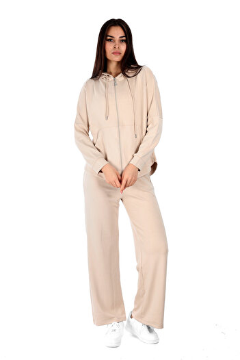 MATHICK FASHION STYLE Geniş Paça Önü Fermuarlı Eşofman Takımı