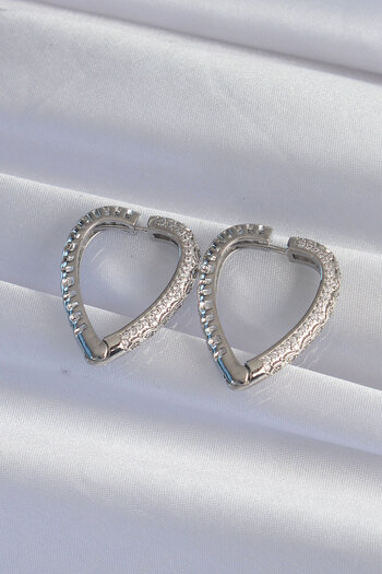 Skygo Silver Color Zircon Motif Heart Earrings - Tj-bkp9284