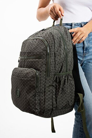 H&D COLLECTİON Ultra Light Multi-Pocket Waterproof Backpack Unisex Patterned Khaki Green (Model: 571-1B)