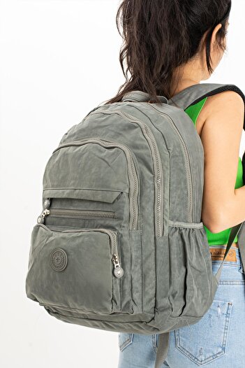 571 Collections Çanta Unisex Gray Ultra Light Crinkle Backpack - Multi-Pocket (Model: 571-3B)