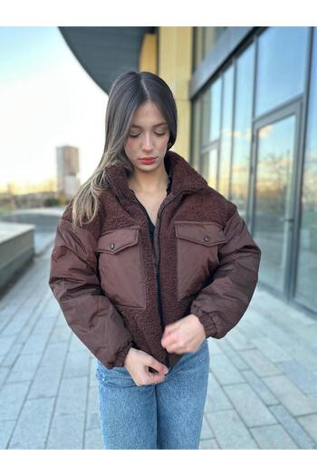 MİS MODA Women's Plush Coat with Pouch