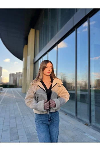 MİS MODA Women's Nubuck Leather Inside Fur Coat