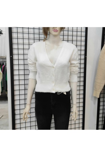 Butik Şans Wienella Button Closure V-Neck Short Bearded Cardigan