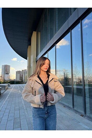 MİS MODA Women's Nubuck Leather Inside Fur Coat
