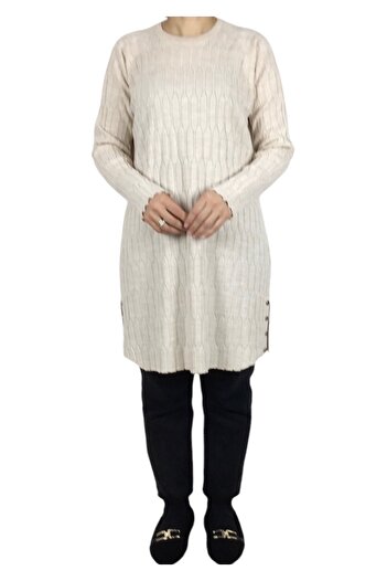 ECE GİYİM Women's Patterned Strick Tunic with Breaking Button Detail