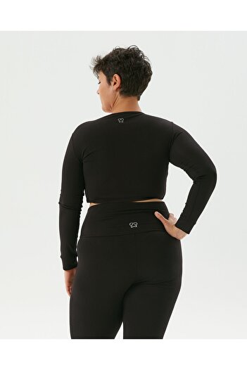 Ayma Active Siyah Anvelop Belden Bağlamalı Crop Bluz