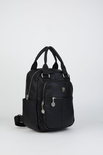 Vivaq Women's Black 6-Eye Soft Textured Faux Leather Zipper Closure Travel & Casual Backpack