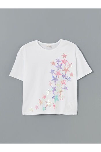 LC Waikiki Lcw Kids Crew Neck Sequin Embroidered Girls' T-Shirt