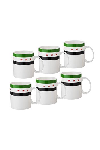 Dania 6 Piece Syrian Flag Logo Porcelain Tea Cup Set