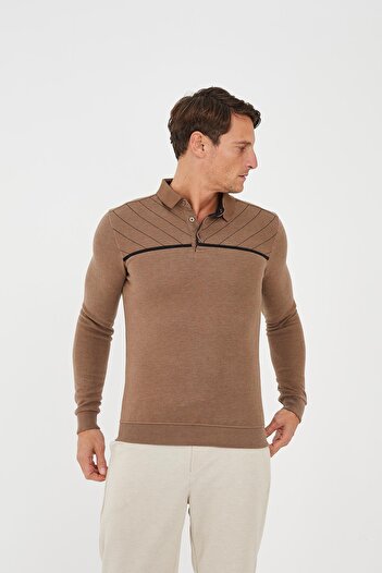 Maccali Men's Versatile Striped Winter Long Mink Polo Neck T-Shirt