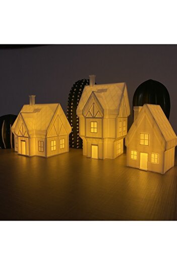 Root Made Noel Evleri 3'lü Set Yılbaşı Süsleri Yılbaşı Evleri Noel Dekor Yılbaşı Hediyesi Tealight Mumluk
