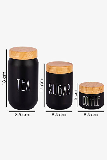 Woodcept Set of 3 Tea Sugar Coffee Glass Storage Jars, 300-650-1000 ml Glass Jar Set with Bamboo Lid Pattern