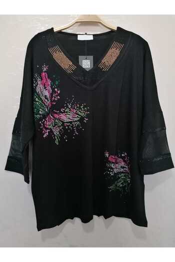 anne moda ankara Βαμβακερό βραδινό φόρεμα Loose Sparkling Μπλούζα