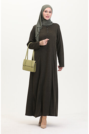 sefamerve Plus Size Button Detail Dress 0532-02 Khaki