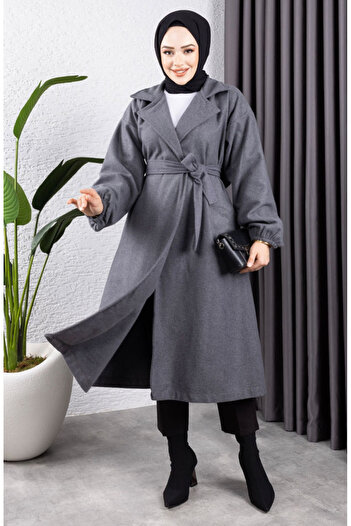 sefamerve Gray Stamp Coat 2059-05 - Belted