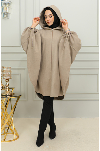 sefamerve Mink Stamp Poncho με κουκούλα - 0505-04
