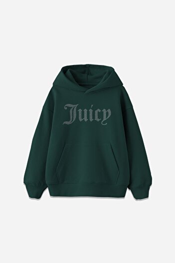 3 ROPE Hanorac supradimensionat cu glugă imprimat cu strasuri Juicy, cu fleece în interior, din bumbac cu 3 fire, unisex, verde