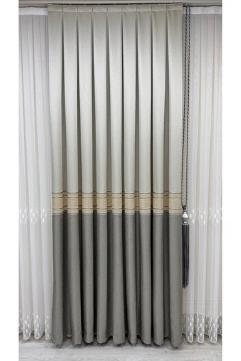 Fon Dünyası Gray Single Wing Panel with Background Curtain Stripe