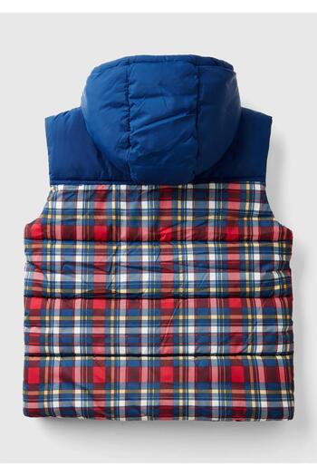 United Colors of Benetton Boy's Blue Mix Patterned Hooded Puffa Vest J00S