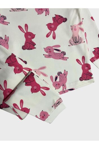 elmas kids Set de pijamale cu mânecă lungă pentru fete, 100% bumbac, roz alb, cu modele de iepuri drăguți