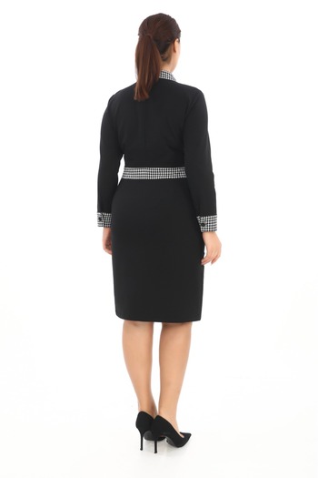etselements Polo Neck Houndstooth and Button Detail Evening Dress 147