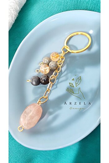 arzela Natural Stone Bereket Keyring (Quartz Citrine Pyrit Obsidian Sungit)