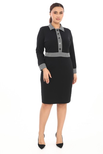 etselements Polo Neck Houndstooth and Button Detail Evening Dress 147