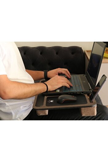 Axolotl Telefon Ve Tablet Bölmeli Minderli Laptop Sehpası Notebook Bilgisayar Çalışma Masası, Antik