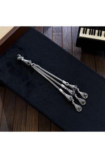 dergah tesbih 3-Piece Black Enameled Handcrafted Silver Tassel