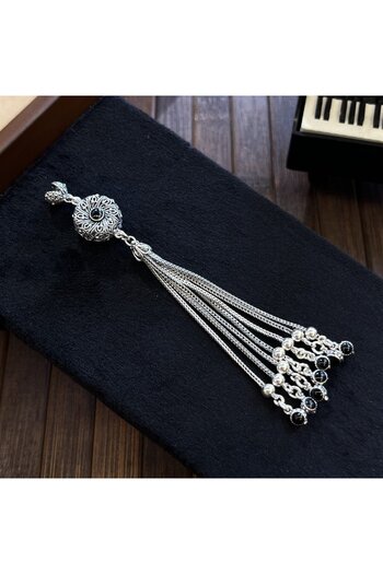 dergah tesbih Ottoman Motif Black Enameled Silver Tassel