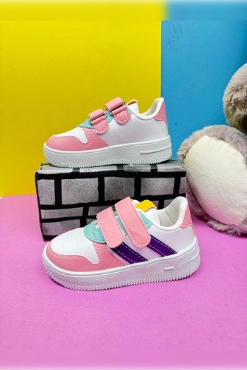 Nstil Unisex Children's Sports Shoes - White, Pink, Velcro, Double Stripe, Comfortable and Lightweight Zl001