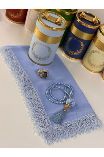 çeyizlik setim Gift Prayer Cloth and Rosary Set - Dowry in Cylinder Box