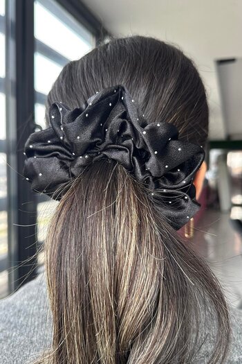 TAKIŞTIR Black Color Stoned Satin Bagel Buckle