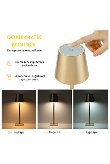Cata İstanbul Dokunmatik LED Dimerlenebilir Masa Lambası Gold Renk CT-8437