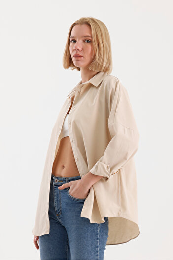 nosit Oversize Uzun Basic Gömlek - Krem
