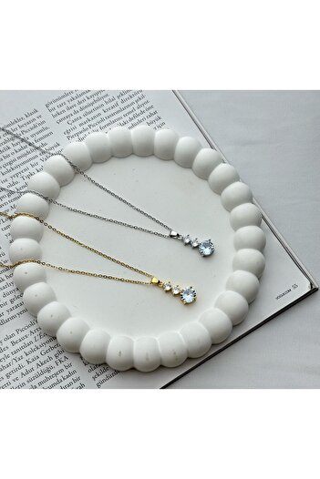CA SHOPPİNG Three Stone Steel Anti-Dark Stainless Necklace
