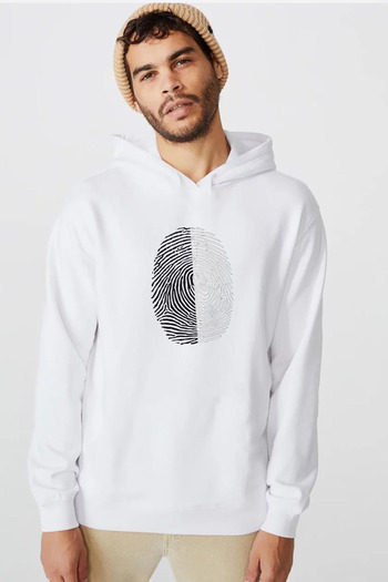 Tshirthane Чорно-білий принт відбитків пальців Білий чоловічий світшот з капюшоном 3ip