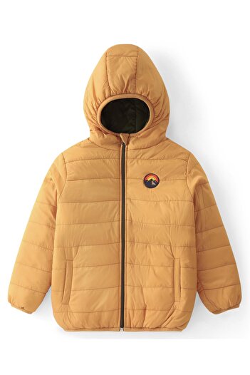 Babyhug Woven Full Sleeves Solid Color Padded Hooded Reversible Jacket - Olive Green & Mustard