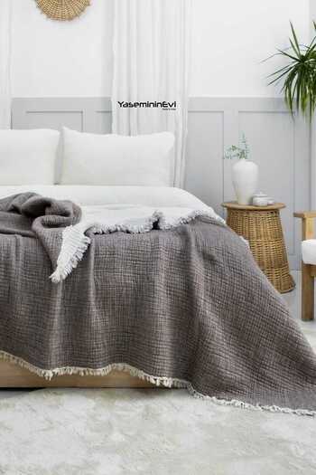 YASEMİNİNEVİ Single Dark Brown Color 6 Layer Muslin Quilt, Bedspread 170X230Cm